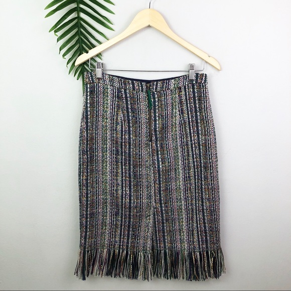 Anthro Maeve Multicolor Fringed Tweed Pencil Skirt - Picture 6 of 13